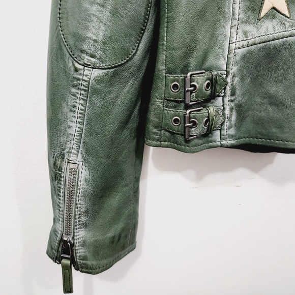 Mauritius Leather Christy Star Motorcycle Jacket in Green Women's Size US 6 & 10 - Picture 9 of 16